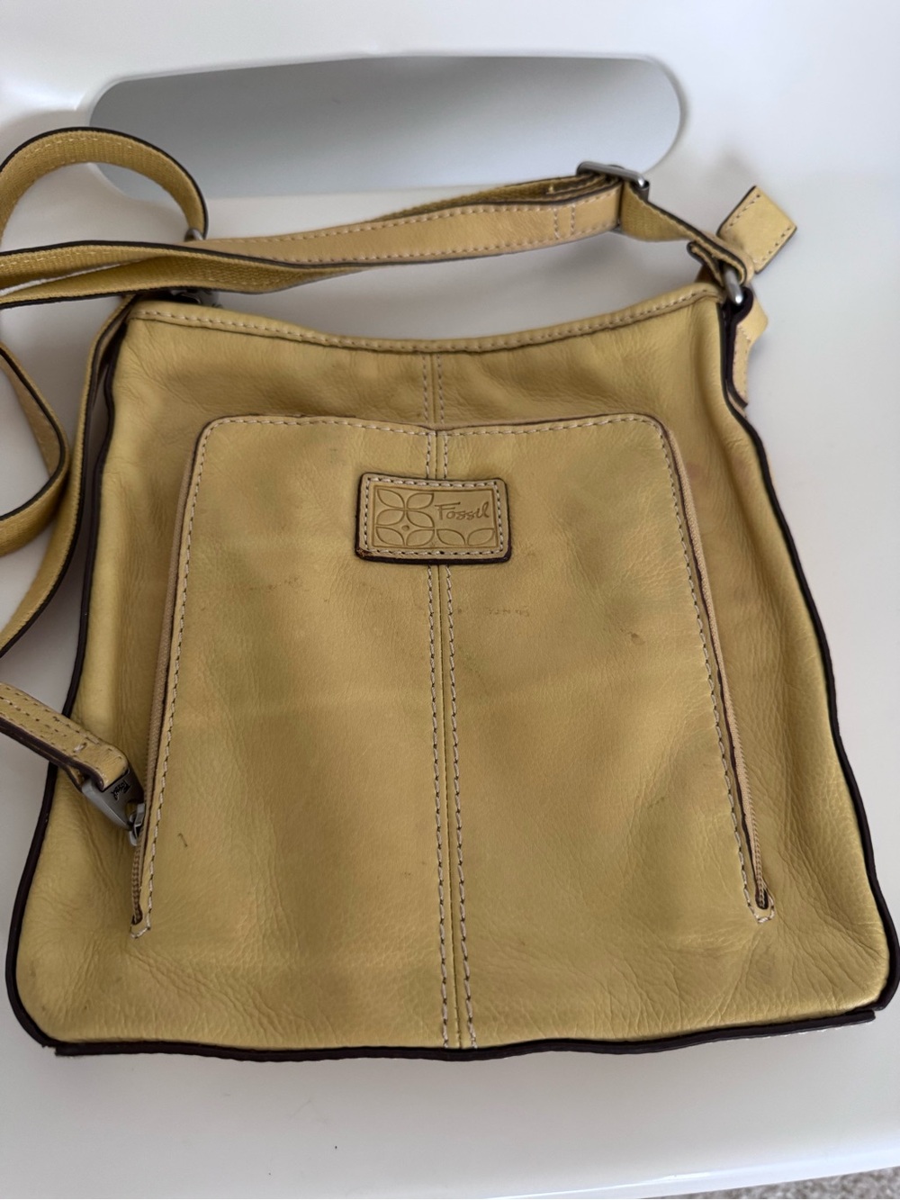 Fossil Butter Yellow Leather Crossbody Bag Y2K Vintage Soft Leather Boho Festiva - Picture 5 of 14